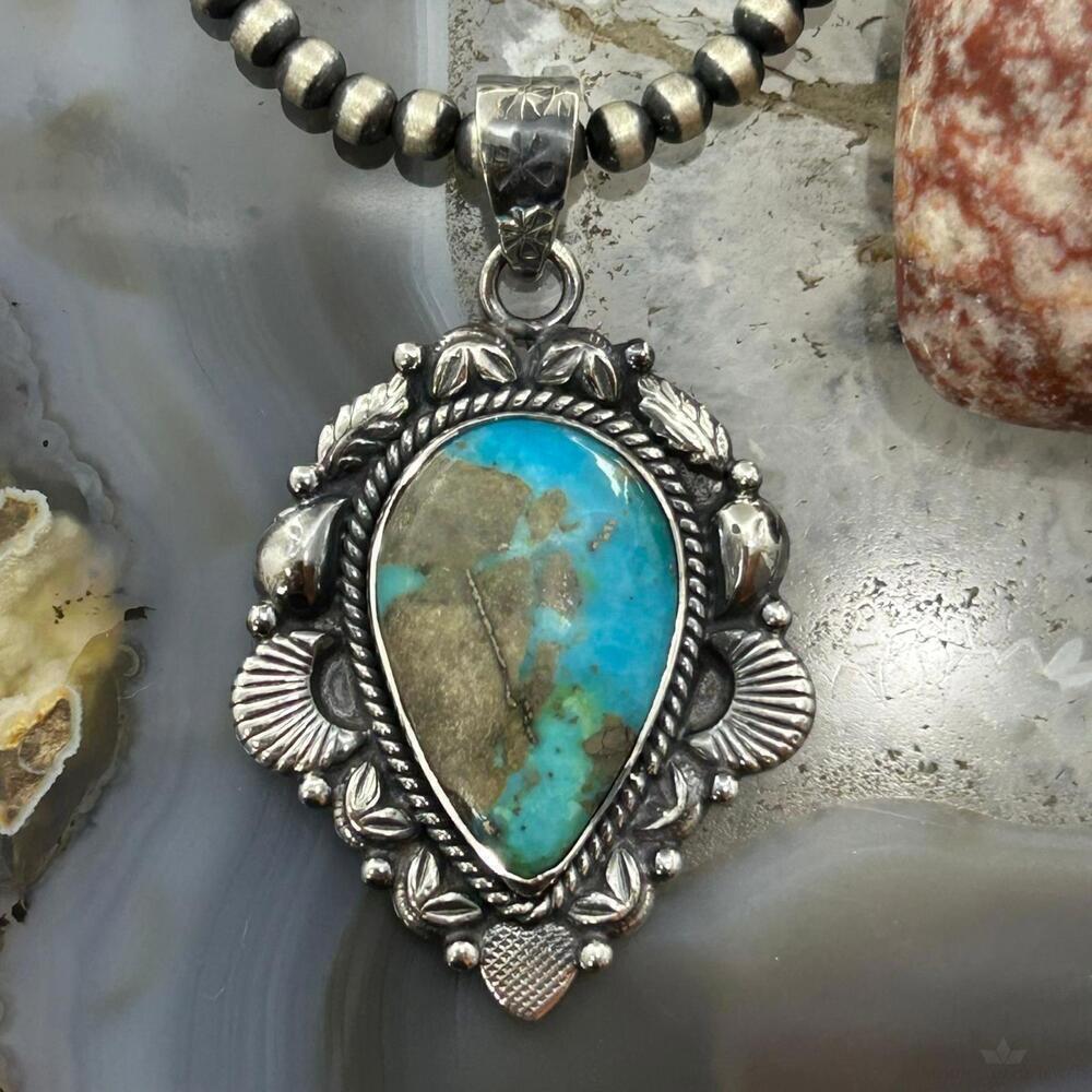 Sterling Silver Southwestern Style Teardrop Turquoise Pendant For Women #9